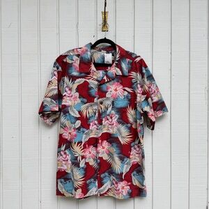 Vibrant Red and Blue Casual Button Down Shirt
